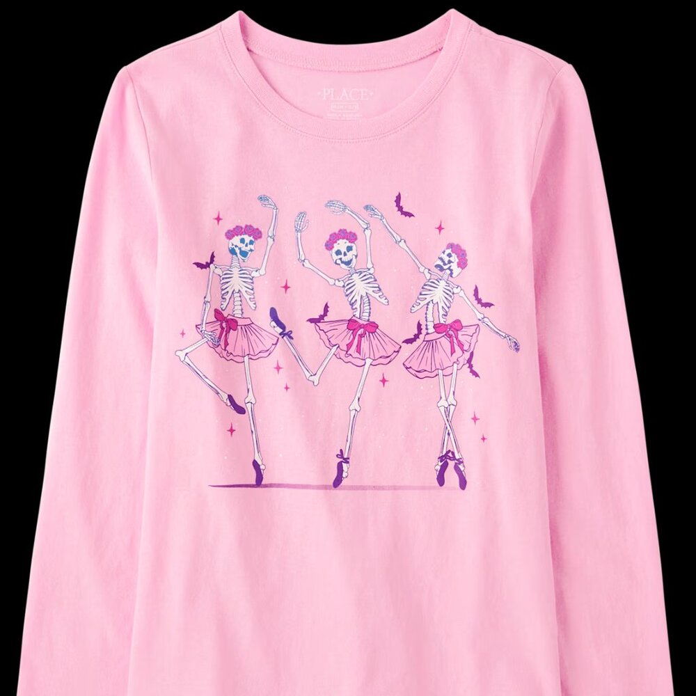 Pink Skeleton Ballerinas Graphic Tee (Med 7/8) (BRAND-NEW & SUPER CUTE!)